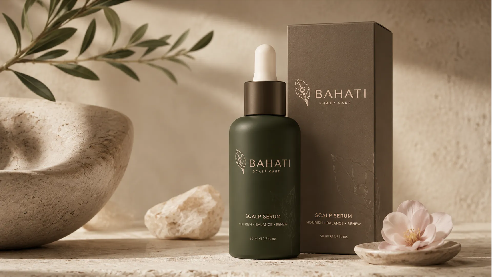 Bahati bottle and packaging still life
